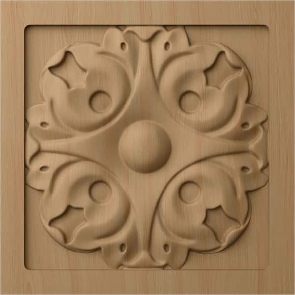 Ekena Millwork 3/4 in. x 3-1/2 in. x 3-1/2 in. Unfinished Wood Alder Medium Leaf Rosette