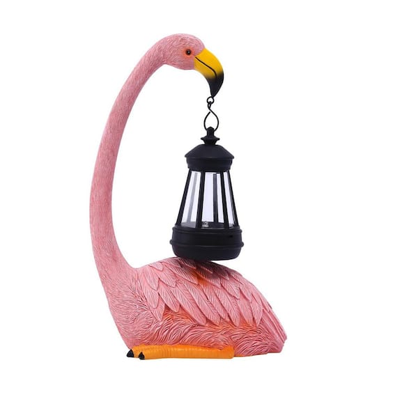 Phewnyzo 4.13 in. x 6.89 in. x 11 in. Garden Flamingo Statue with Solar Lantern
