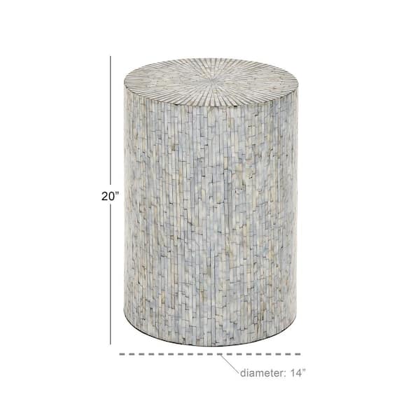 14 in. Light Blue Handmade Mosaic Large Cylinder Wood End Table