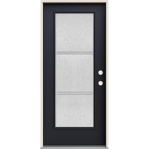 36 in. x 80 in. Left-Hand/Inswing Full Lite Eastfield Decorative Glass Black Steel Prehung Front Door