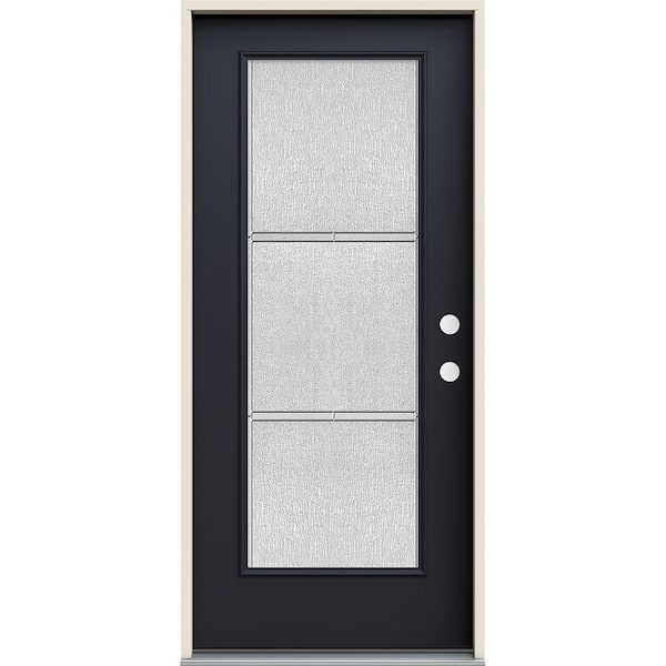 JELD-WEN 36 in. x 80 in. Left-Hand/Inswing Full Lite Eastfield Decorative Glass Black Steel Prehung Front Door