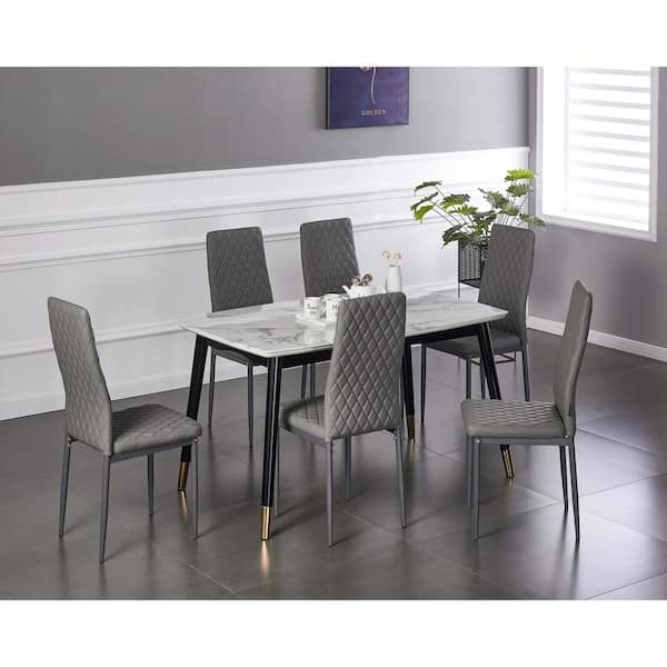 Homefun Light Gray Modern Leather, Light Gray Kitchen Chairs