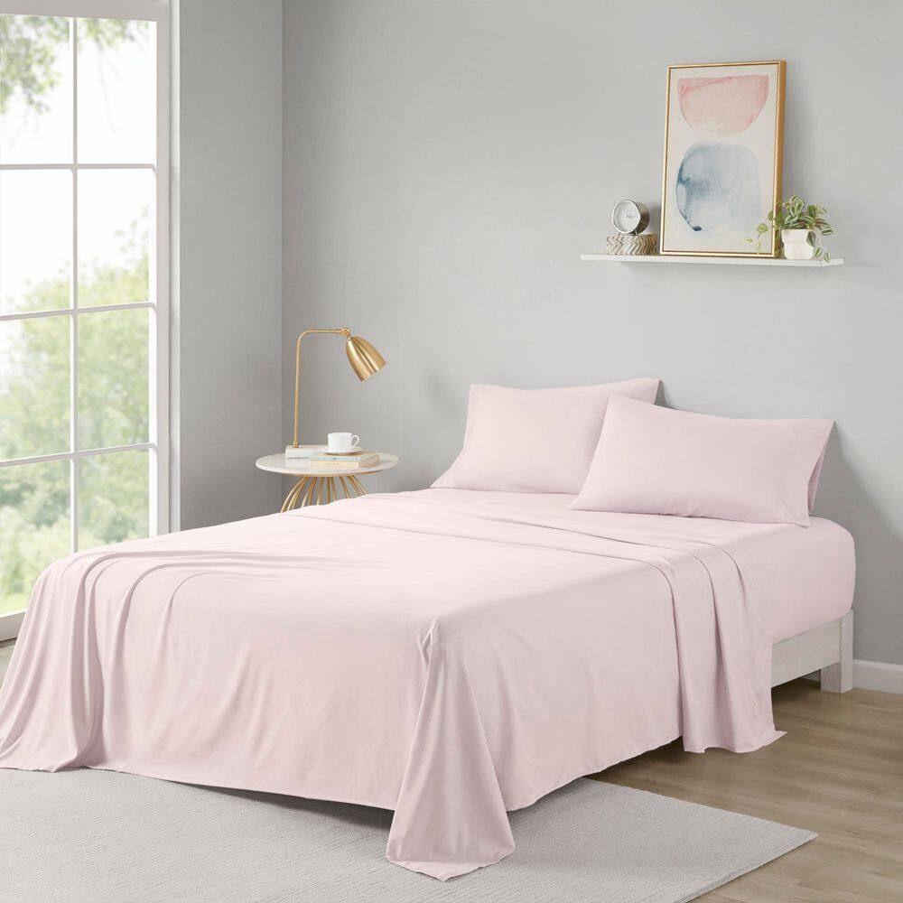 Blush Twin Solid Microfiber Sheet Set with Pillowcase