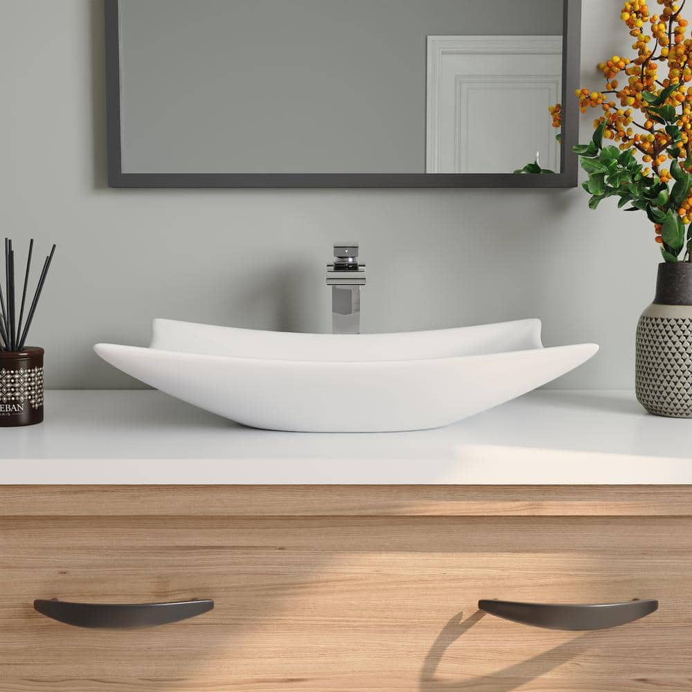 Prism White Ceramic Rectangular Above-Counter Vessel Sink