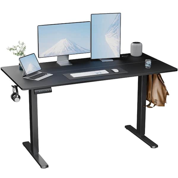FENBAO 55 in. x 28 in. Black Wood and Iron Home Office Computer Electric Height Adjustable Standing Desk Adjustable Waterproof