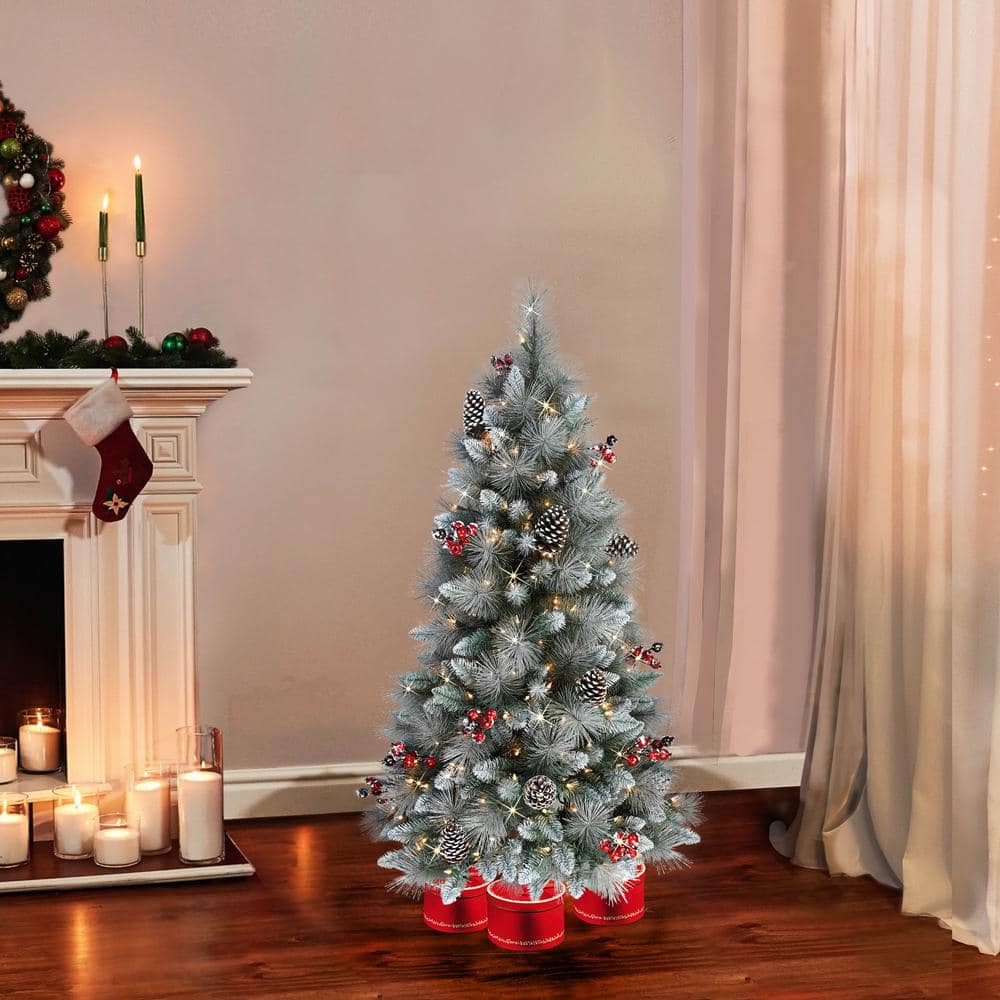 Winter Whisper 4.5' Pre-Lit Pine Christmas Tree with White Lights