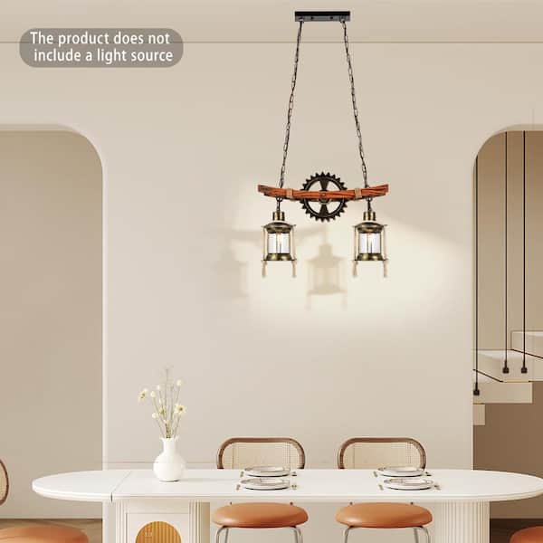 OUKANING 2-Light Brown Retro Industrial Gear Shape Farmhouse