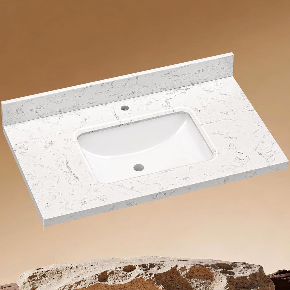 ☀️MEDISHINE+ UV WHITE☀️ Zeafive Kar 36.44 in. W x 22 in. D Carrara White Engineered Marble
