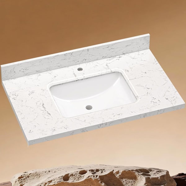 Zeafive Kar 36.4 in. W x 22 in. D Engineered Stone White