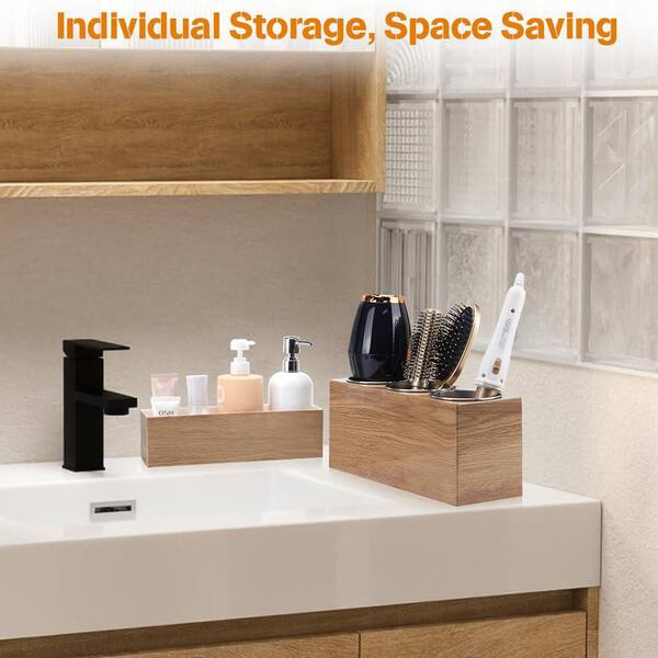 Wudkey 11.6 in. W Countertop Hair Tool Organizer in Wood, Bathroom