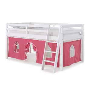 Roxy White Twin Junior Loft Bed with Pink and White Tent