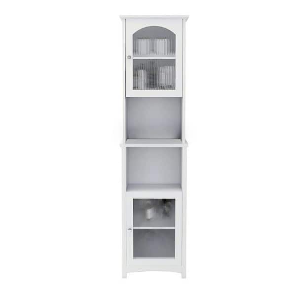 Unbranded 15.74 in. W x 11.80 in. D x 62.20 in. H in MDF White Ready to Assemble Corner Kitchen Cabinet with 2 Glass Doors