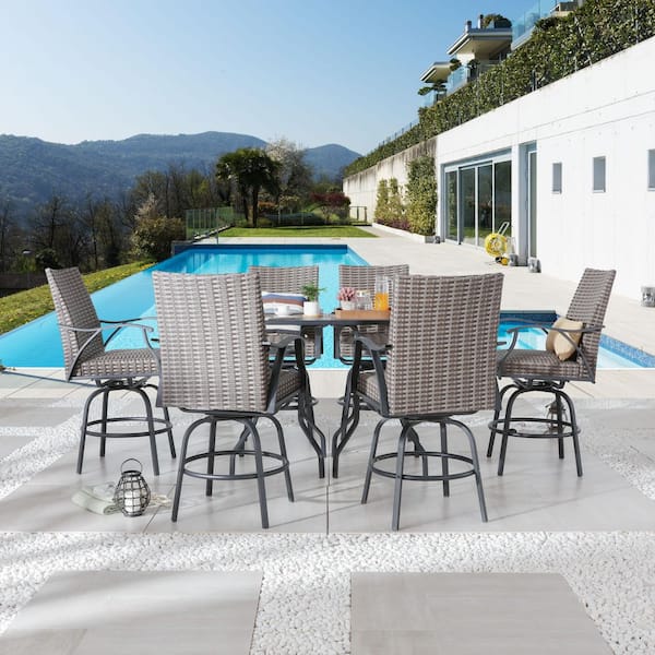 TOP SPACE Brown 8 of Pieces Wicker Outdoor Bistro Set