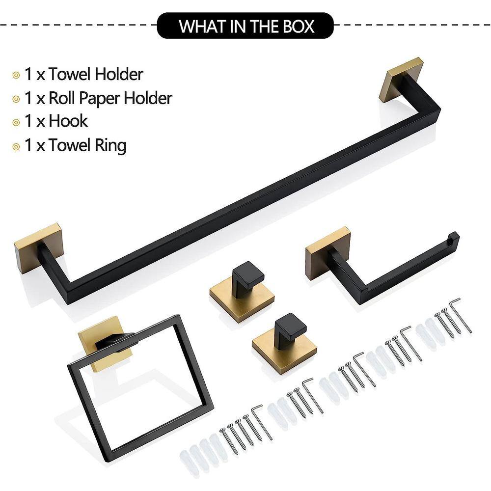 Black and Gold Wall Mounted 5-Piece Bathroom Hardware Set