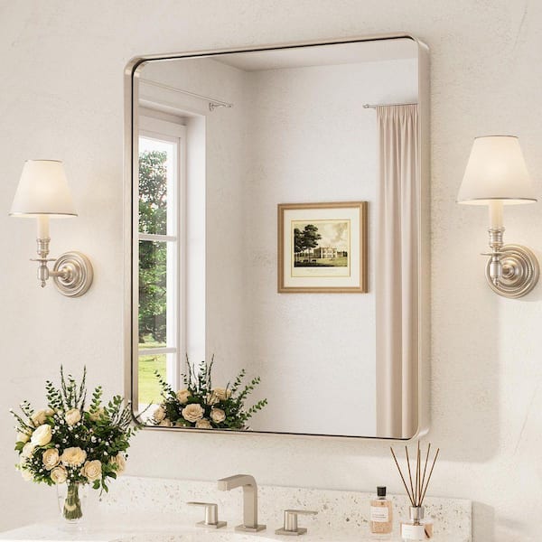 30 in. W x 36 in. H Modern Rectangular Brushed Nickel Bathroom Mirror Aluminum Framed Wall Bathroom Vanity Mirror