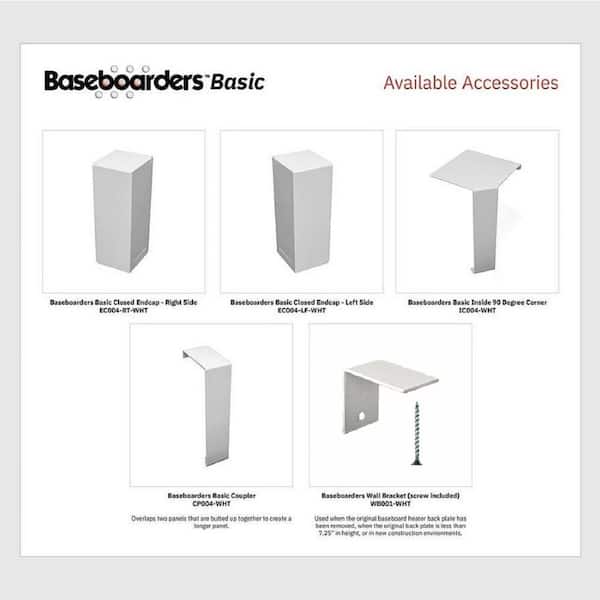 Baseboarders Premium Series Steel Easy Slip-On Baseboard Left Side Closed Endcap, White