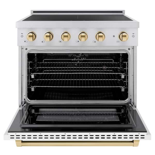 Autograph 36 in. 5.2 cu. ft. Induction Range with 5 Element Cooktop in Satin Stainless with White Matte and Gold Accents