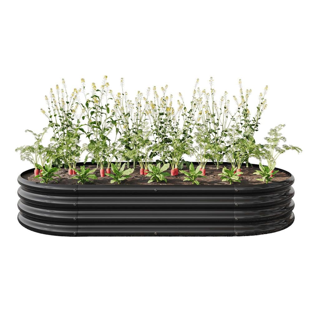 6 ft. x 3 ft. x 1 ft. Outdoor Black Metal Oval Raised Garden Bed
