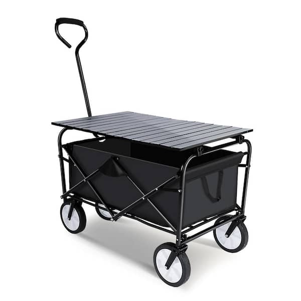 SUNRINX 4.5 cu. ft. Steel and FabricPortable Folding Garden Cart with Metal Board Desktop