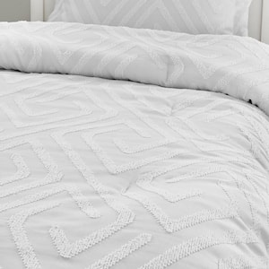 Shadow Gray and White Geometric Chenille Comforter Set