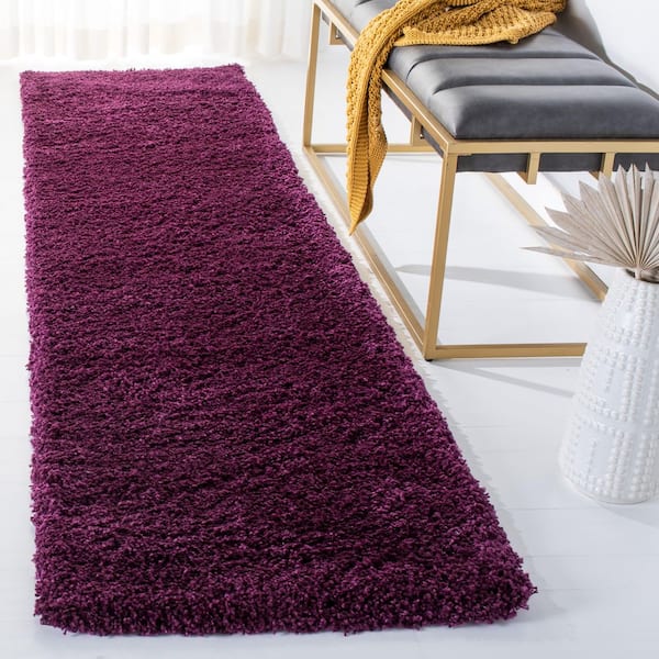 California Shag 2 ft. x 13 ft. Purple Solid Flokati Runner Rug