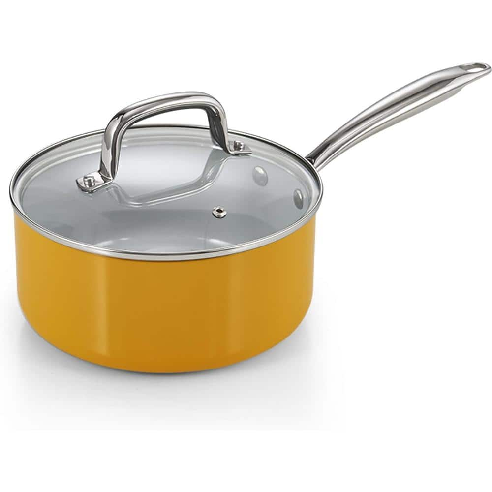 Cook N Home 3 qt. Hard Anodized Aluminum Nonstick Healthy Ceramic Small Saucepan, Yellow