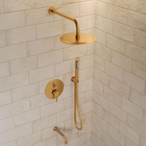 Pressure Balance Single Handle 3-Spray Shower Faucet 2.5 GPM with Anti Scald in. Brushed Gold