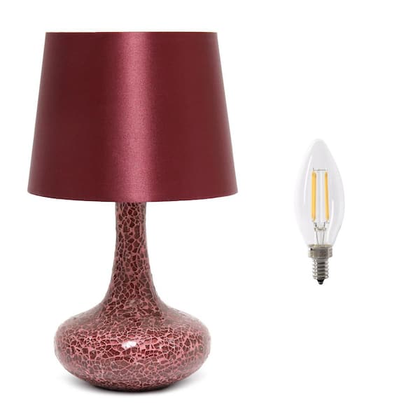 14.17 in. Mosaic Tiled Glass Genie Table Lamp with LED Bulb Red