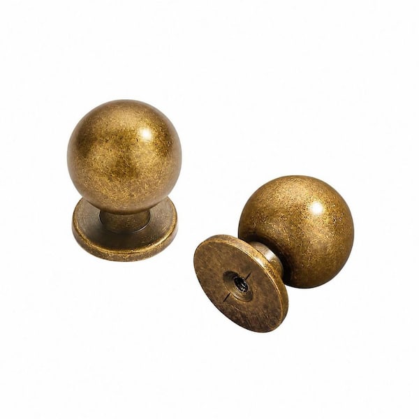 10 Pack 1 in. Modern Ball Style Antique Brass Cabinet Knobs for Drawers and Cabinets Round Solid Pulls