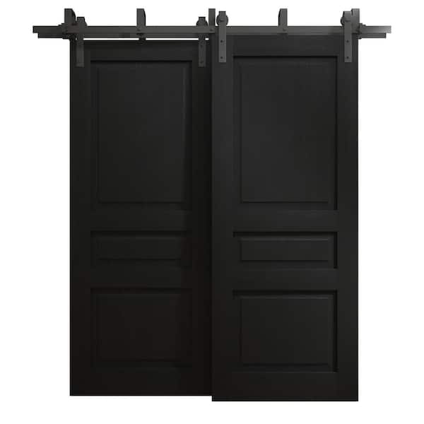 72 in. x 80 in. Painted Black Oak Color Solid Wood Barn Door Slab With Hardware