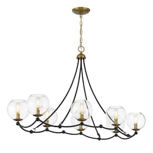 Kearney Park 8-Light Black and Soft Brass Island Chandelier for Dining Room with No Bulbs Included