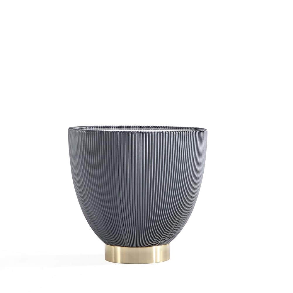 Tiny Round Ridged Stone and Metal Accent Table
