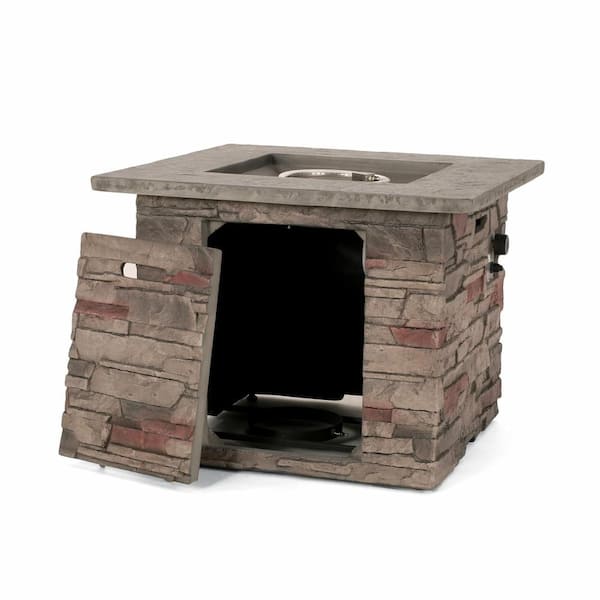 32" Square Stone Propane Fire Pit with 40,000 BTU, Built-in Tank Storage No Assembly Required for Patio Backyard Deck