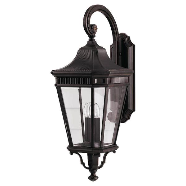 Cotswold Lane 12 in. W 3-Light Grecian Bronze Outdoor 30 in. Wall Lantern Sconce