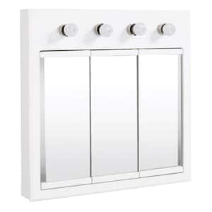 Concord 30 in. x 30 in. Surface-Mount 4-Light Tri-View Medicine Cabinet in White Gloss