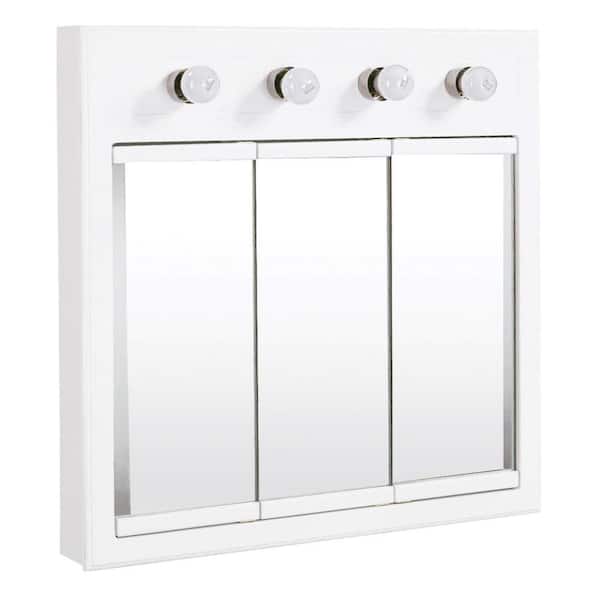 Design House Concord 30 in. x 30 in. Surface-Mount 4-Light Tri-View Medicine Cabinet in White Gloss