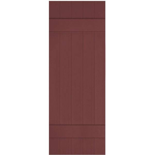Ekena Millwork 17-1/2 in. x 25 in. Lifetime Vinyl Custom Five Board Joined Board and Batten Shutters Pair Wineberry