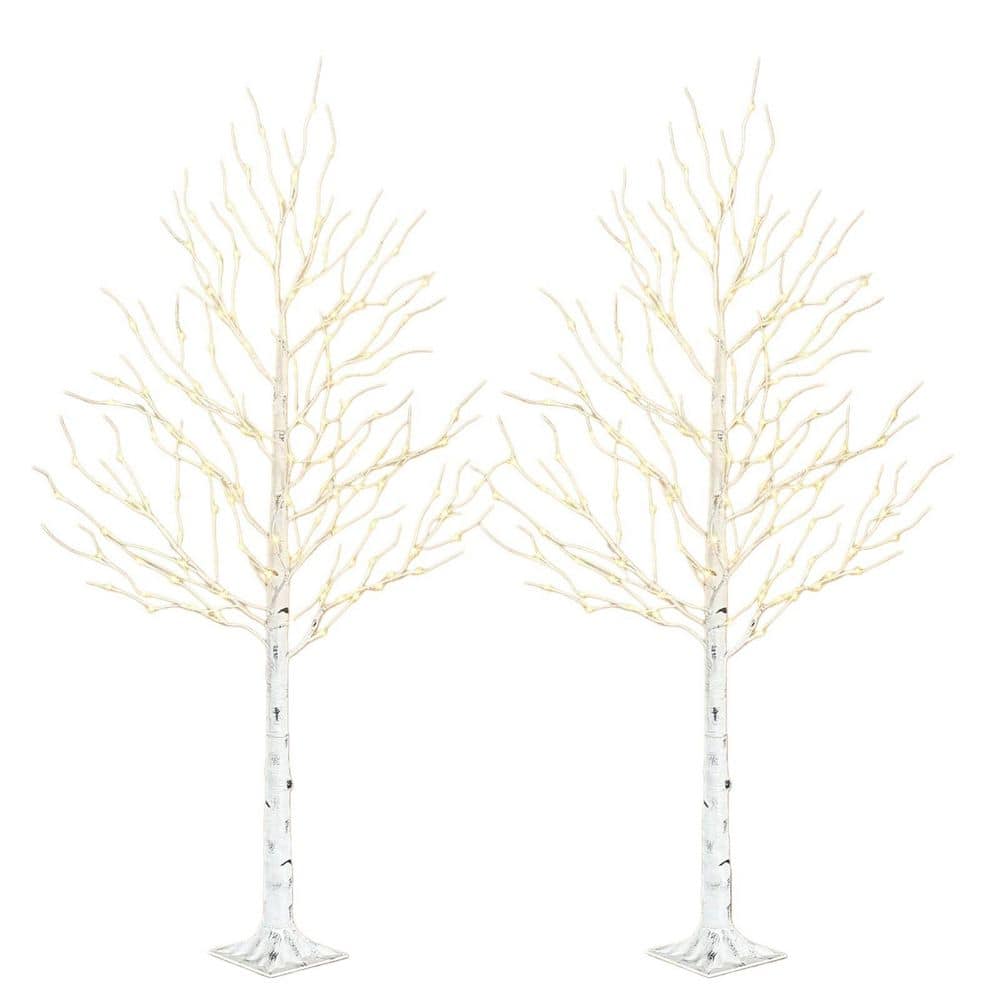 2-Pack 6 ft. Lighted White Christmas Trees Outdoor with Timer, Light Dimmer Prelit Artificial Twig Tree Set price history on PriceWatchPro
