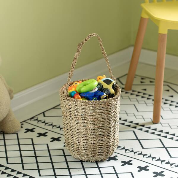 Vintiquewise Brown Decorative Round Storage Basket with Woven