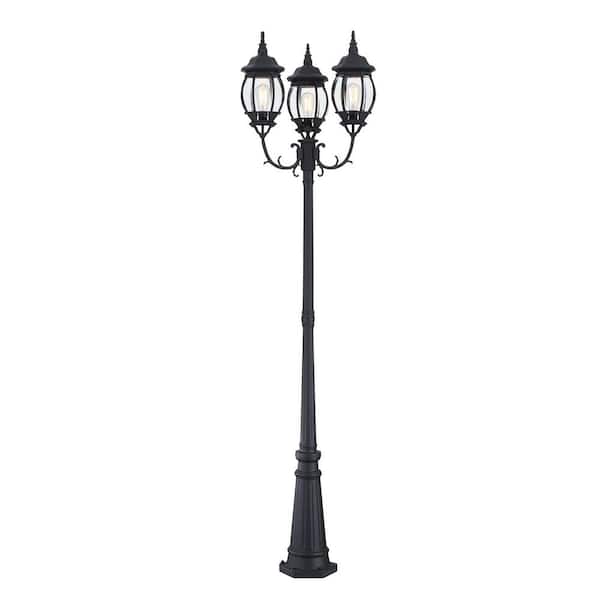 94"in 3-Light Matte Black Metal Outdoor weather Resistant Post Light Set with No Bulbs included.