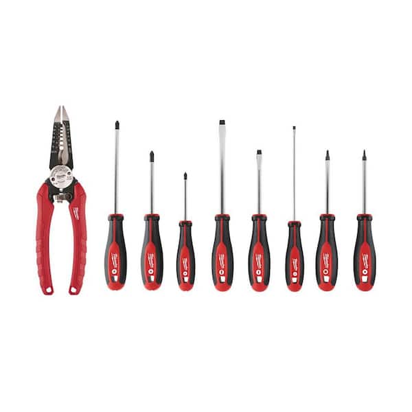 Milwaukee 7.75 in. Combination Electricians 6-in-1 Wire Strippers Pliers with Screwdriver Set (8-Piece)