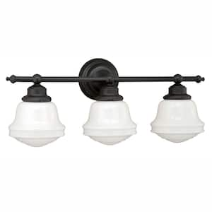 Huntley 24 in. W 3-Light Oil Rubbed Bronze Vanity Light Fixture Farmhouse Schoolhouse Bathroom