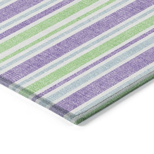 Green, Purple, Blue 5 ft. x 8 ft. Woven Striped Polyester Rectangle Indoor / Outdoor Area Rug