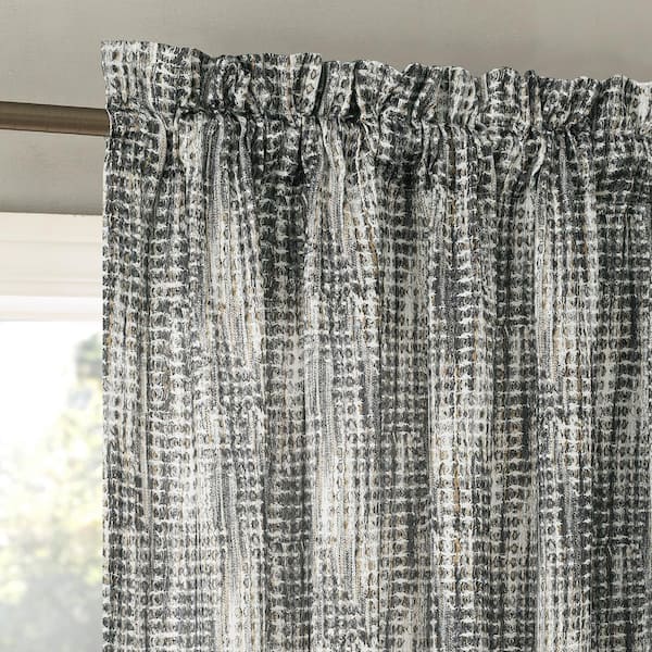 No. 918 Aran Crosshatch Print Gray Polyester 54 in. W x 84 in. L Rod Pocket Light Filtering Curtain (Single Panel)