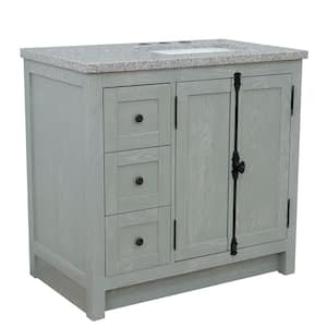 37 in. W x 22 in. D x 36 in. H Bath Vanity in Gray Ash with Gray Granite Vanity Top and Right Side Rectangular Sink