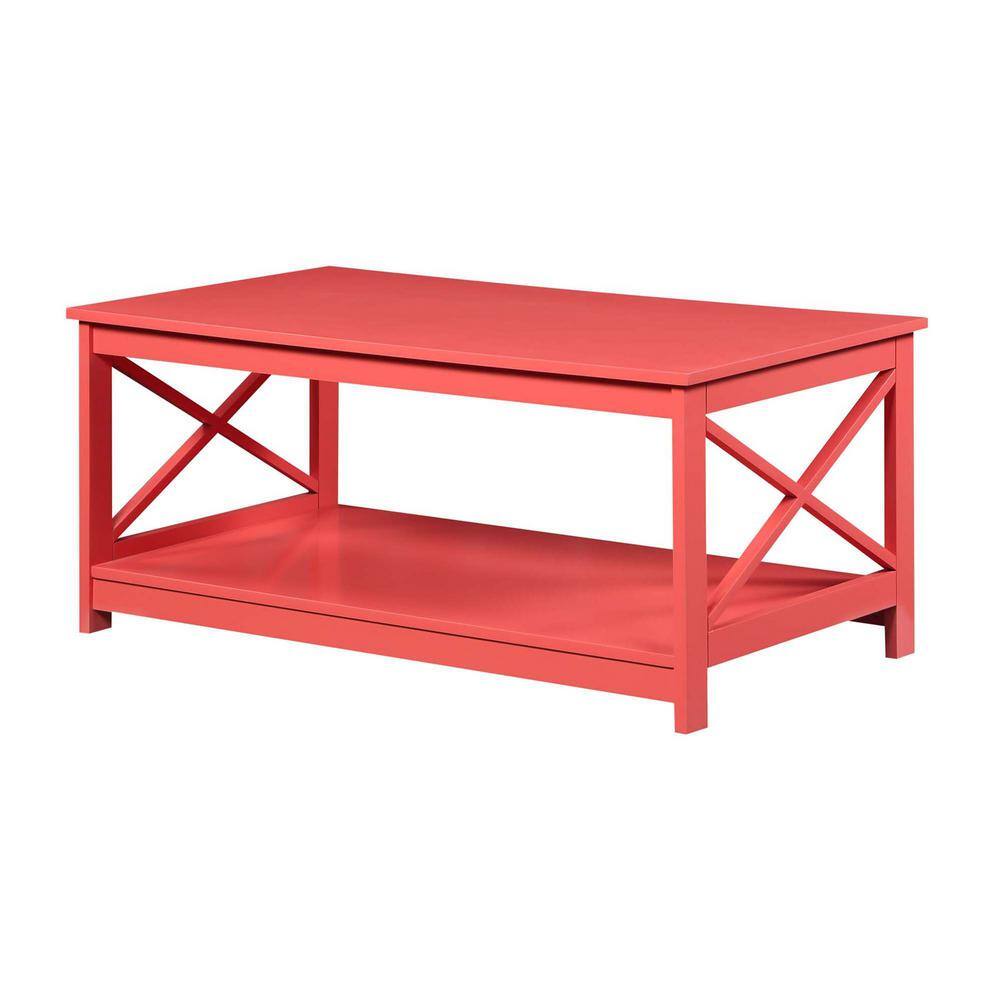 Coral Coastal Chic 40" Wood Coffee Table with Shelf