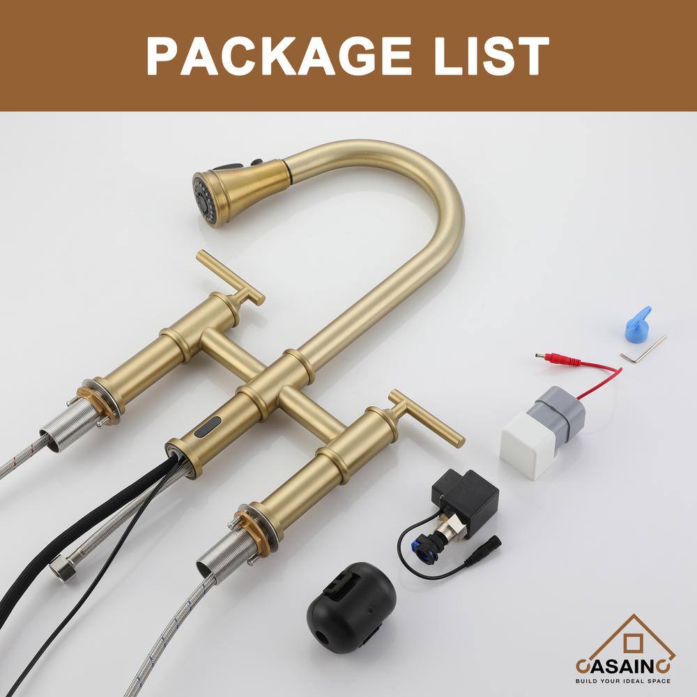 Brushed Gold Double Handle Pull-Out Spray Kitchen Faucet