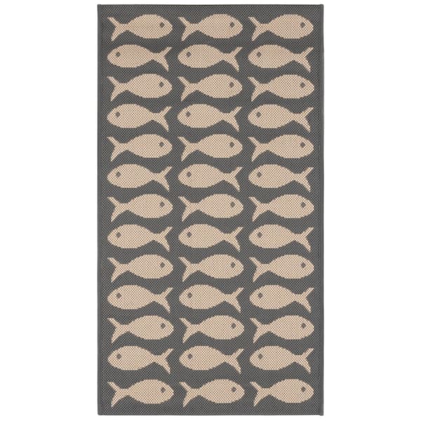 Courtyard Gray/Beige 2 ft. x 4 ft. Geometric Fish Indoor/Outdoor Area Rug