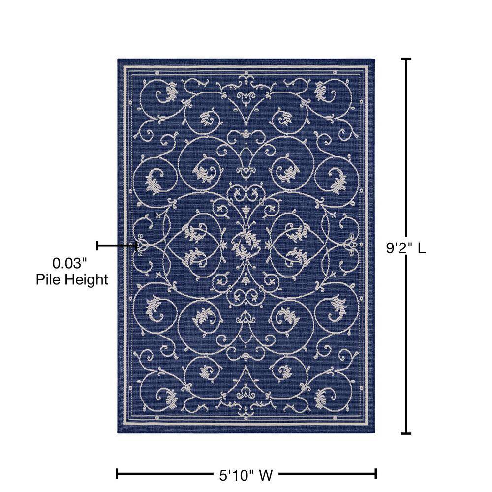 Ivory Indigo Classic Outdoor Rug, Synthetic 5'10" x 9'2"