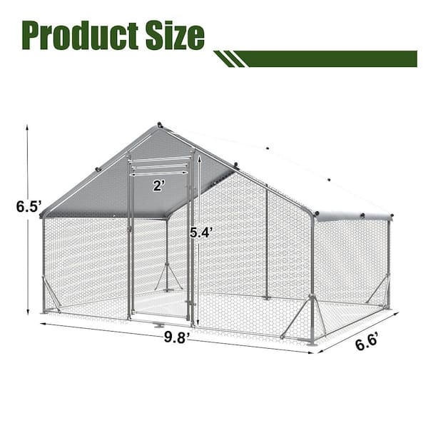 9.8 ft. W x 6.6 ft. L x 6.5 ft. H Large Metal Chicken Coop Steel Wire Impregnated Mesh Cage with Oxford Waterproof Cover